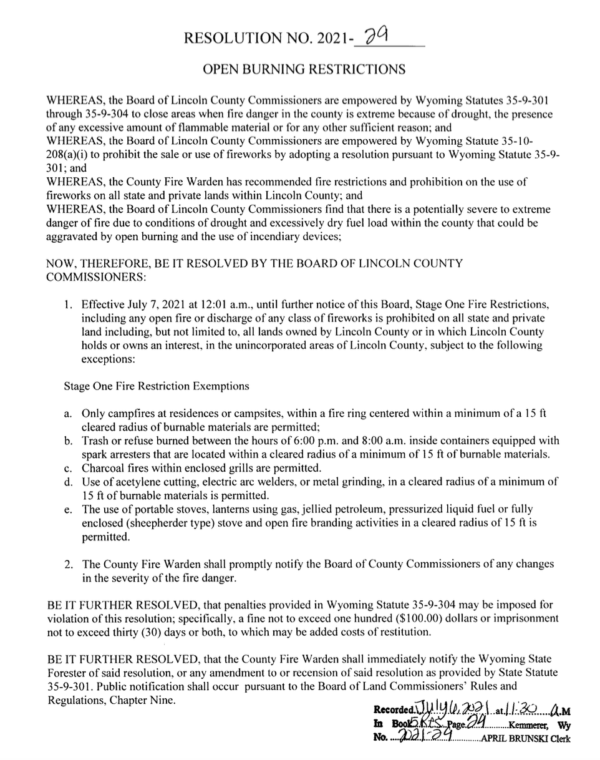 Fire restrictions announced for Lincoln County SVINEWS