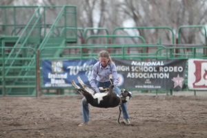 Kenlee Kunz of Montpelier gets her goat ready to tie in the junior high event.