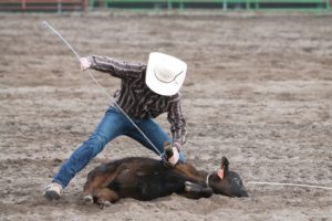 Tristen Hilton of Afton competing in the tie down roping event.