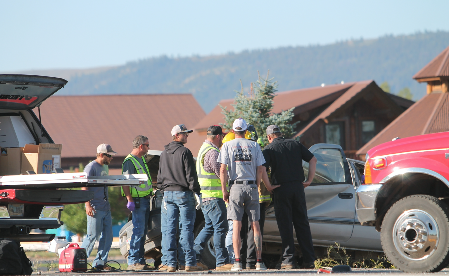 Emergency crews respond to accident involving semi and pickup near