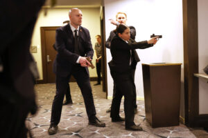 Shots fired as gunman charges toward ballroom at White House correspondents' dinner. Trump unharmed