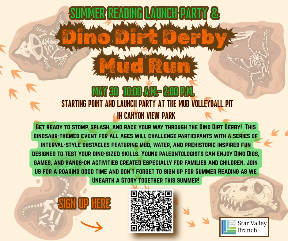 Afton: Summer Reading Launch Party and Dino Dirt Derby Mud Run