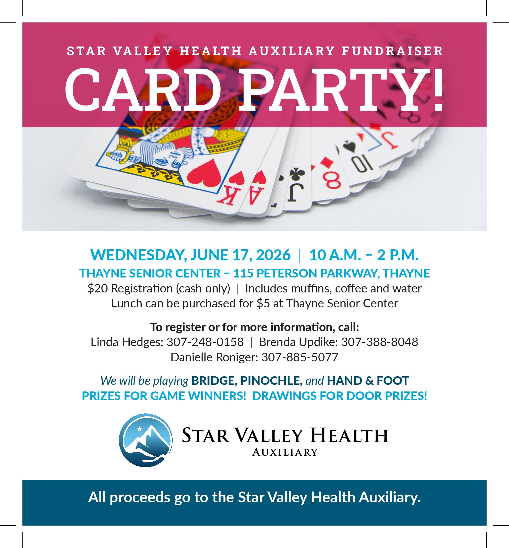 Thayne: Star Valley Health Auxiliary Card Party Fundraiser