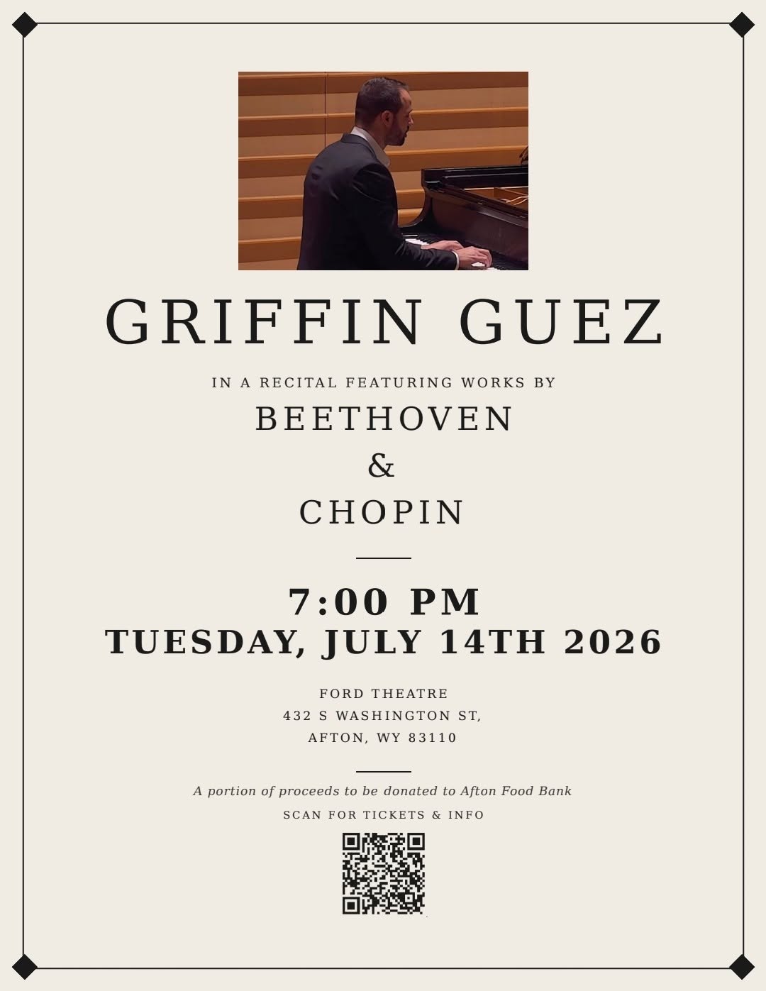 Afton: Concert With World Class Classical Pianist Griffin Guez