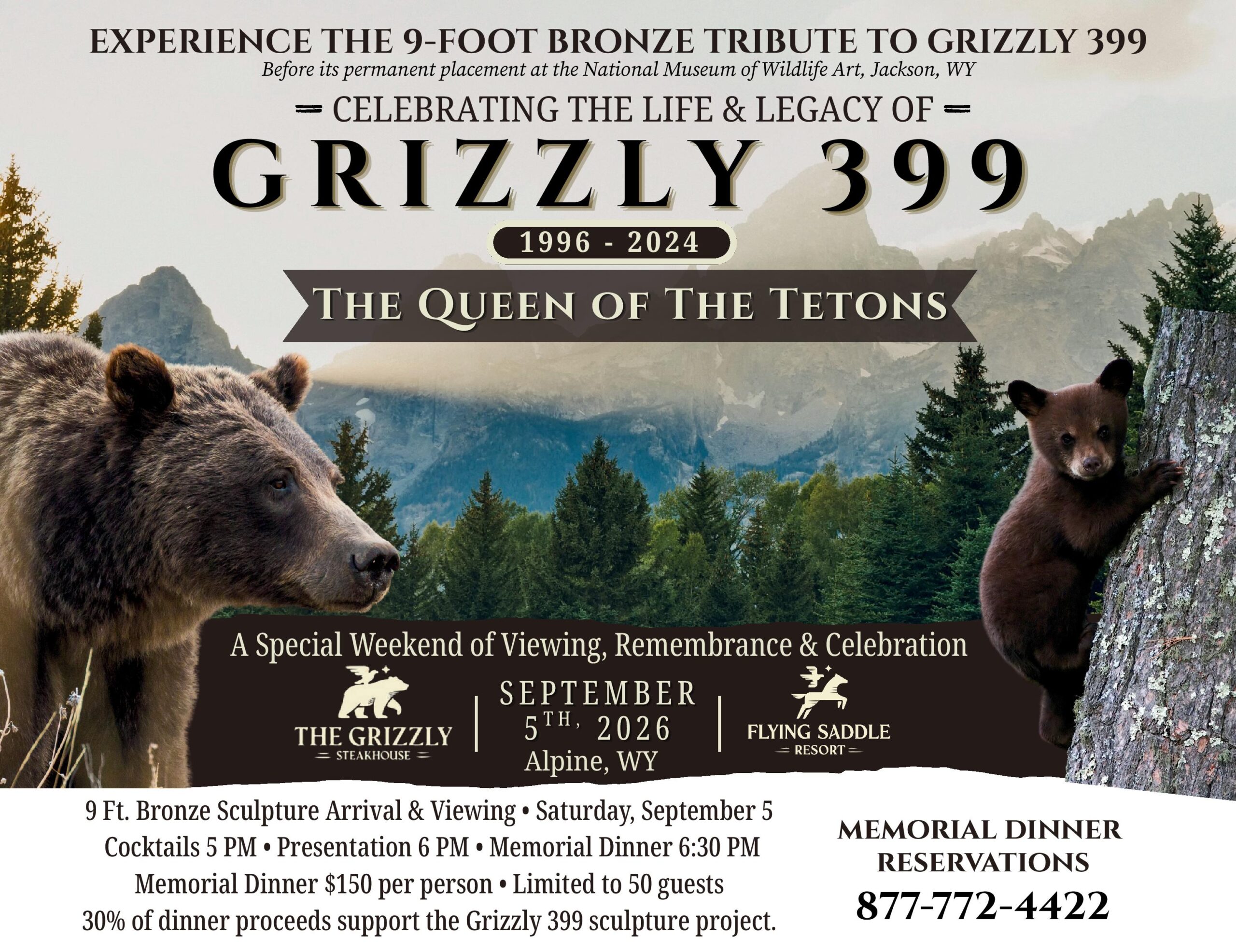 Alpine: Grizzly 399 Bronze Sculpture Memorial Weekend