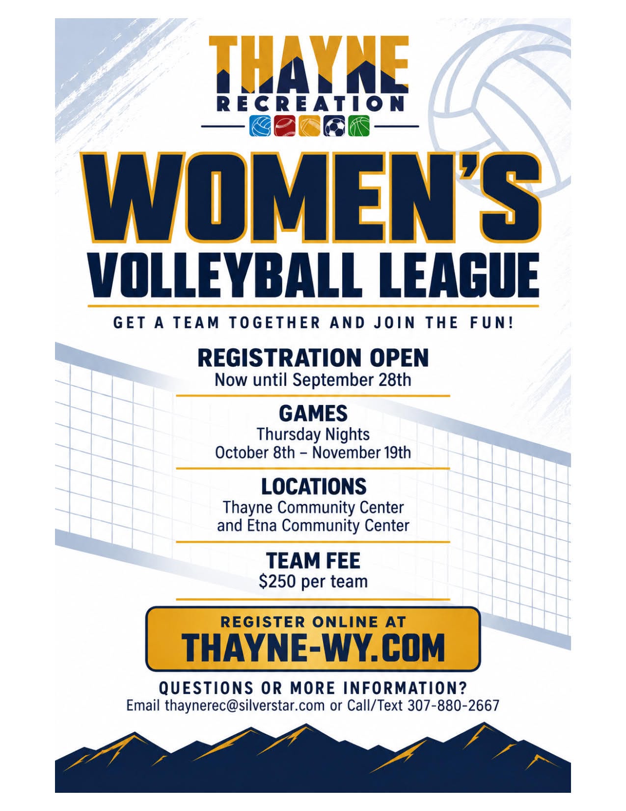 Thayne: Registration Deadline for Women’s Volleyball League