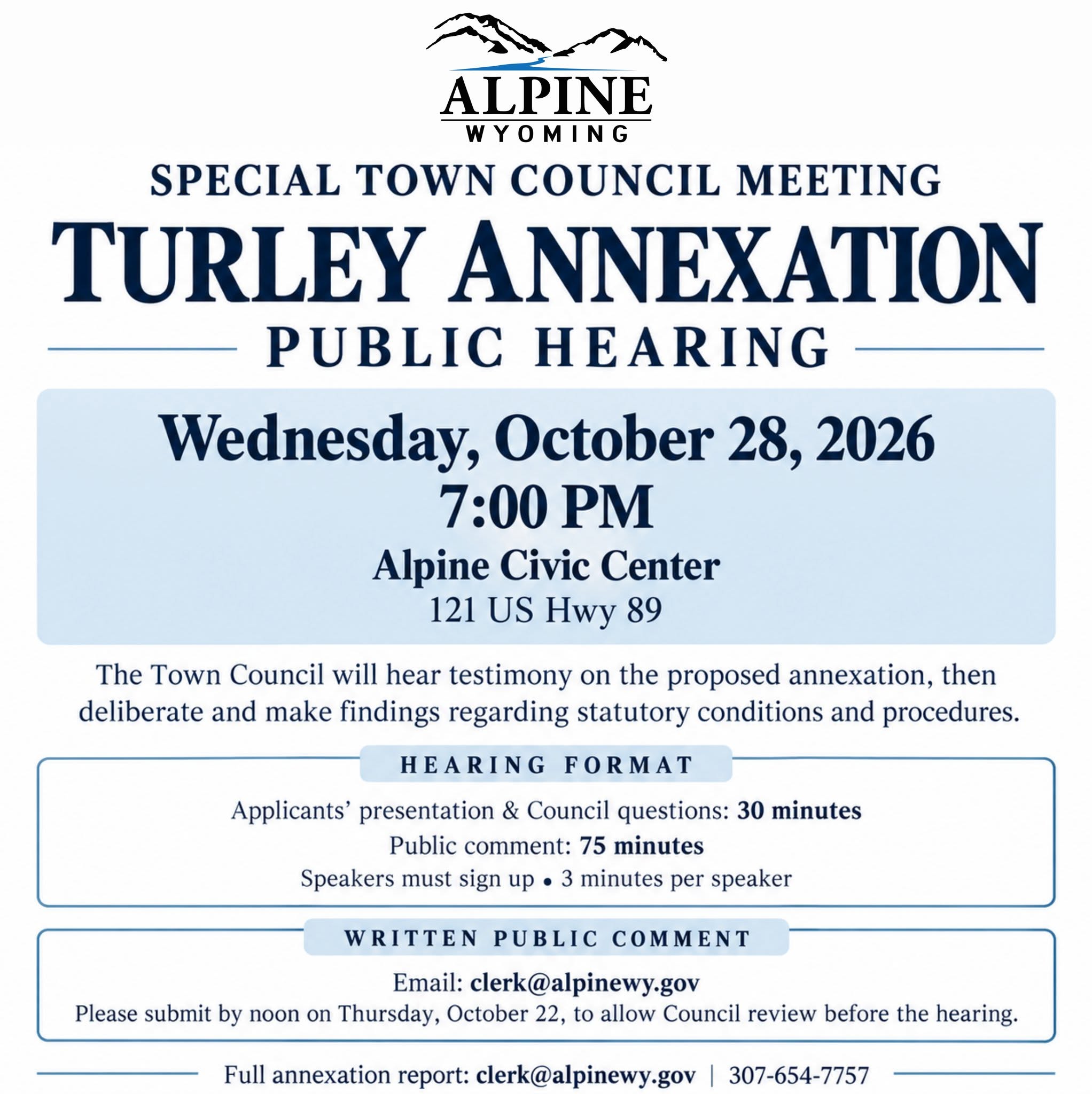 Alpine: Special Town Council Meeting and Public Hearing for the Turley Annexation